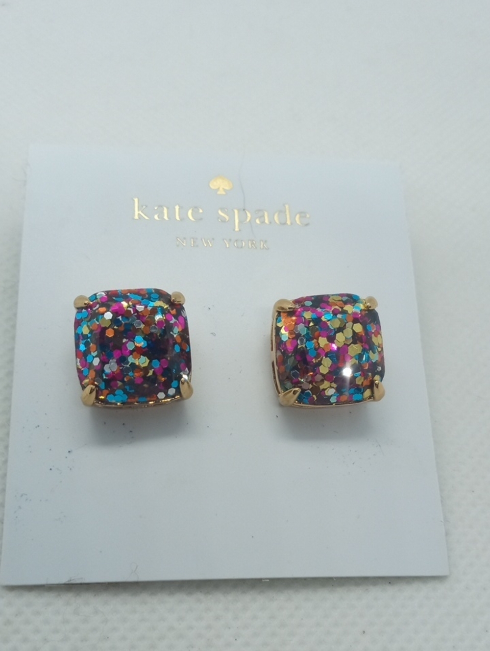 KATE SPADE SQUARE GLITTER POST EARRINGS - Picture 3 of 8